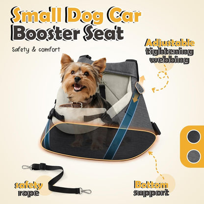 WOYYHO Luxury Dog Booster Car Seat Up to 7 lbs, PU Leather Pet Car Seat with Safety Belt & Soft Flannel Liner for Teacup Yorkie, Chihuahua, Maltese, Pomeranian, Toy Poodle, Small Cats, Bunny, Puppies