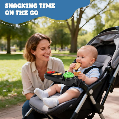 Universal Stroller Snack Tray, 3-in-1 Detachable Cup and Snack Holder with Silicone Arms, Separating Silicone Sleeve Set, Dishwasher-Safe Baby Stroller Accessory