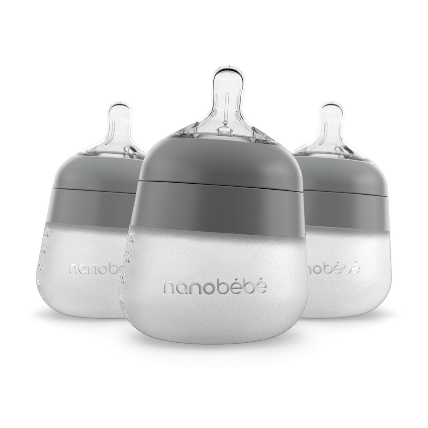 Nanobebe Flexy Silicone Baby Bottle, Anti-Colic, Natural Feel, Non-Collapsing Nipple, Non-Tip Stable Base, Easy to Clean 4-Pack, Pink/White, 5 oz