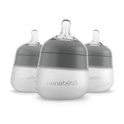 Nanobebe Flexy Silicone Baby Bottle, Anti-Colic, Natural Feel, Non-Collapsing Nipple, Non-Tip Stable Base, Easy to Clean 4-Pack, Pink/White, 5 oz