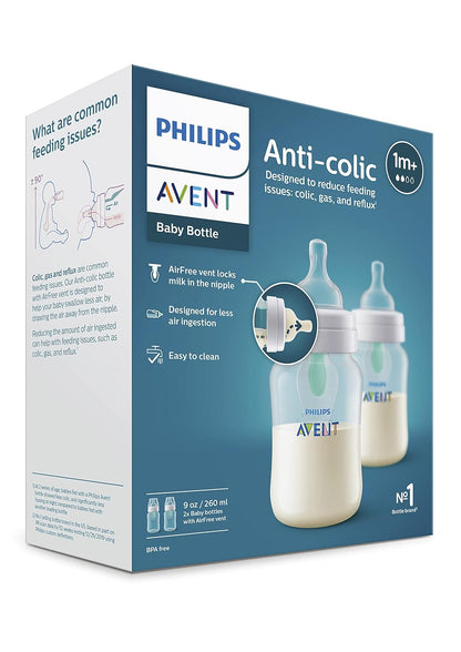 Philips Avent Anti-Colic Baby Bottles, 11oz, with Flow 3 Nipples, 3m+, 2pk, Clear, SCY106/02