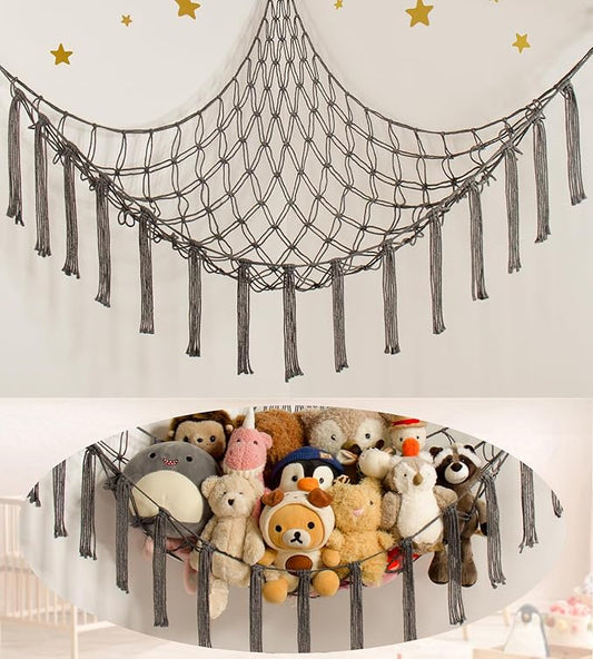 mirolam Stuffed Animal Storage Hammock Net - Toy Hammock Net for Stuffed Animals Corner - Hanging Stuff Animal Organizer Holder Large Size Baby Nursery Room Decor-Grey