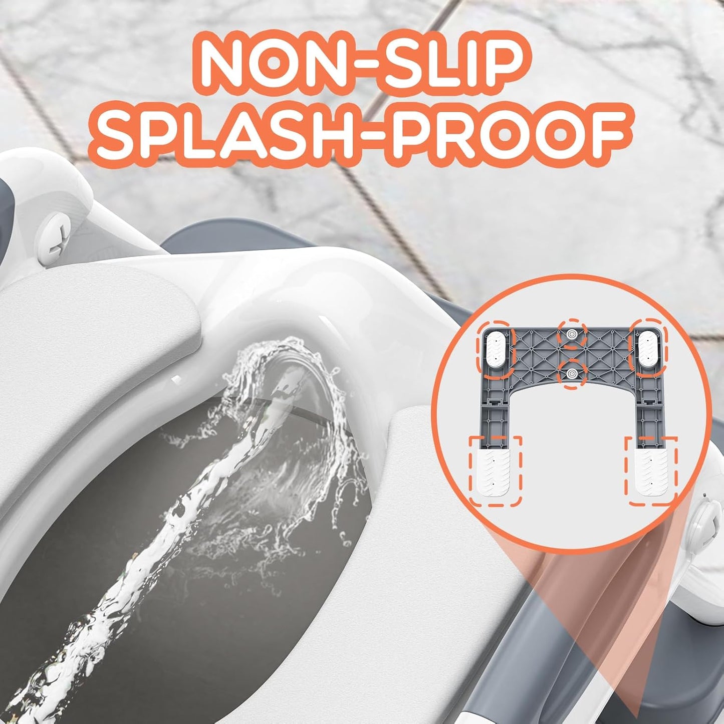 Potty Training Seat, SKYROKU Upgrade Toddler Toilet Seat for Kids Boys Girls, 2 in 1 Potty Training Toilet, Splash Guard Anti-Slip Pad Step Stool,New Sector-Shape Stabilized Base (8899+Grey)