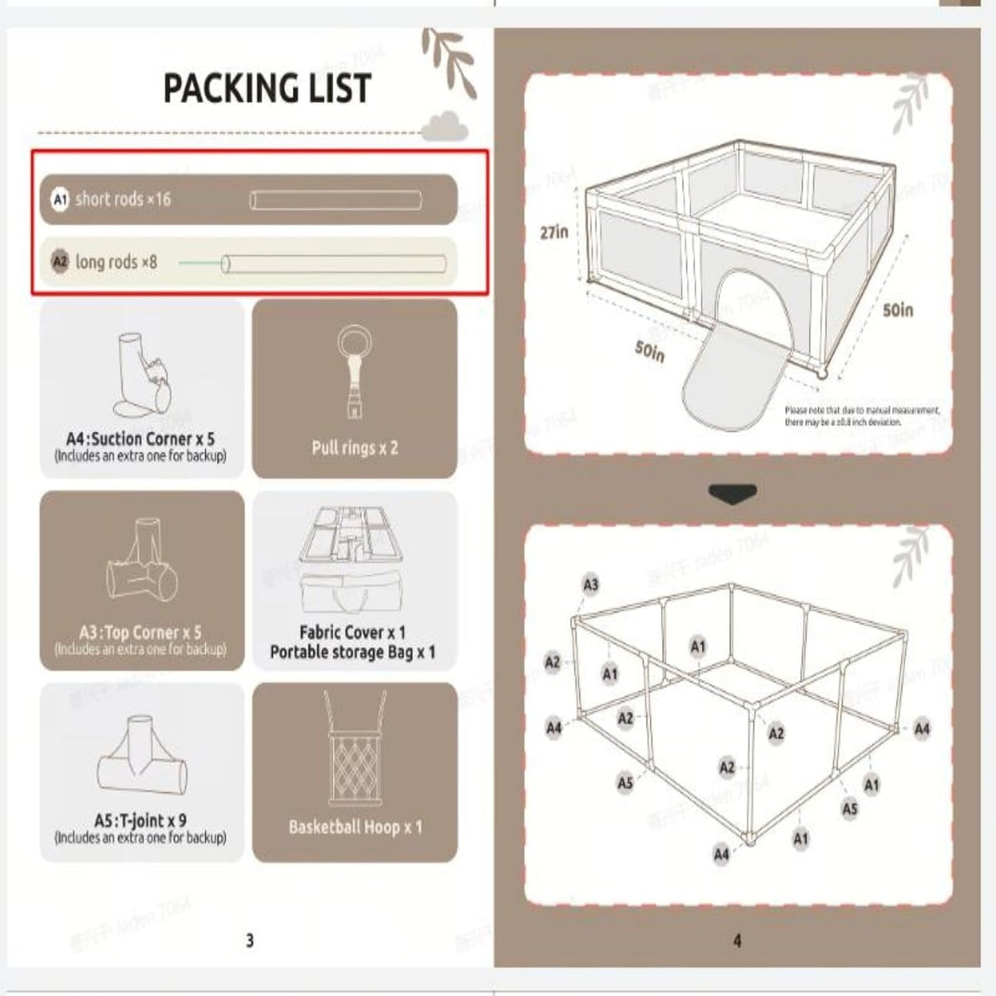 Joypony Baby Playpen with Mat, 50x50 in Small Play Pen for Babies, Toddler Playpen for Apartment, Indoors Play Yard with Soft Breathable Mesh (Beige with Mat)
