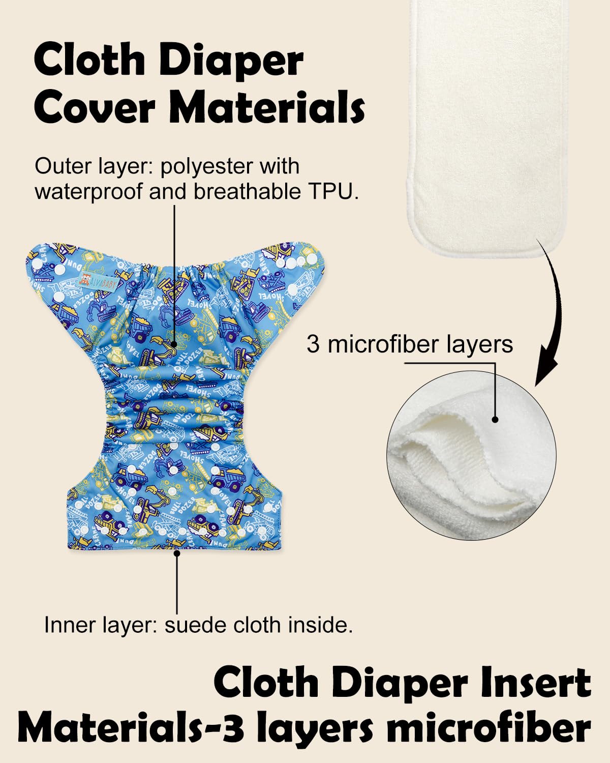 ALVABABY Baby Cloth Diapers 6 Pack with 12 Inserts Cloth Diaper Covers Adjustable Washable Reusable for Baby Girls and Boys