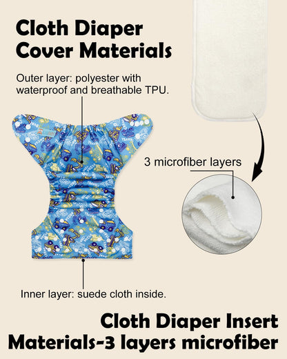 ALVABABY Baby Cloth Diapers 6 Pack with 12 Inserts Cloth Diaper Covers Adjustable Washable Reusable for Baby Girls and Boys