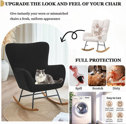 Levoberg Nursery Rocking Chair Cover Stretch Rocker Glider Chairs Cover Slipcovers Jacquard Rocking Accent Chair Cover Recliner Armchair Slipcover for Nursery Living Room Bedroom Office Black