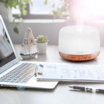 ASAKUKI Essential Oil Diffuser for Home, 500ML Aromatherapy Diffuser Humidifier with Remote Control, 7 Color LED Lights, Quiet Cool Mist Diffuser for Bedroom, Office, Gift for Mom (Yellow)