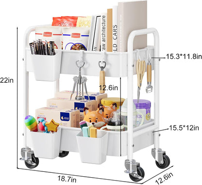 3 Tier Rolling Cart Metal with Lockable Wheels, Pink Three Tiered Diaper Caddy Cart Organizer on Wheels, Storage Utility Trolley Carts for Craft, Art, Nail, Lash, Baby Supplies, Cleaning, Mesh