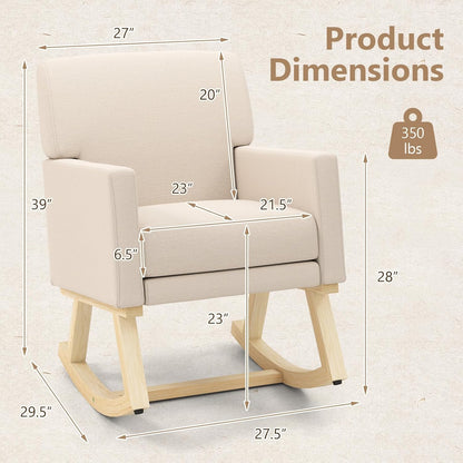 Giantex Upholstered Rocking Chair, Nursery Rocking Chair w/Widened Back, Machine-Washable Seat Cushion Cover, Solid Rubber Wood Frame, Glider Rocker Accent Chair for Living Room, Bedroom, Beige