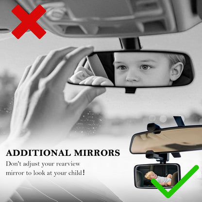 Updated Baby Rear View Mirror for Car,360°Adjustable Wide Angle Car Mirror for Baby with Telescopic Clamping Arm,Essential & Universal Backseat Mirrors for Observing Kids