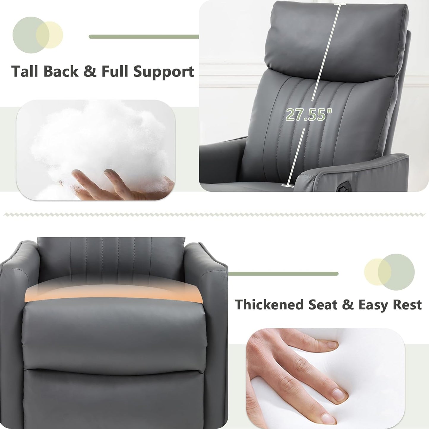 cinkehome Swivel Rocker Recliner, Glider Rocker Recliner Chair for Nursery, Manual Reclining Chair with Heated Massage, Small Spaces, Living Room, Khaki Chenille