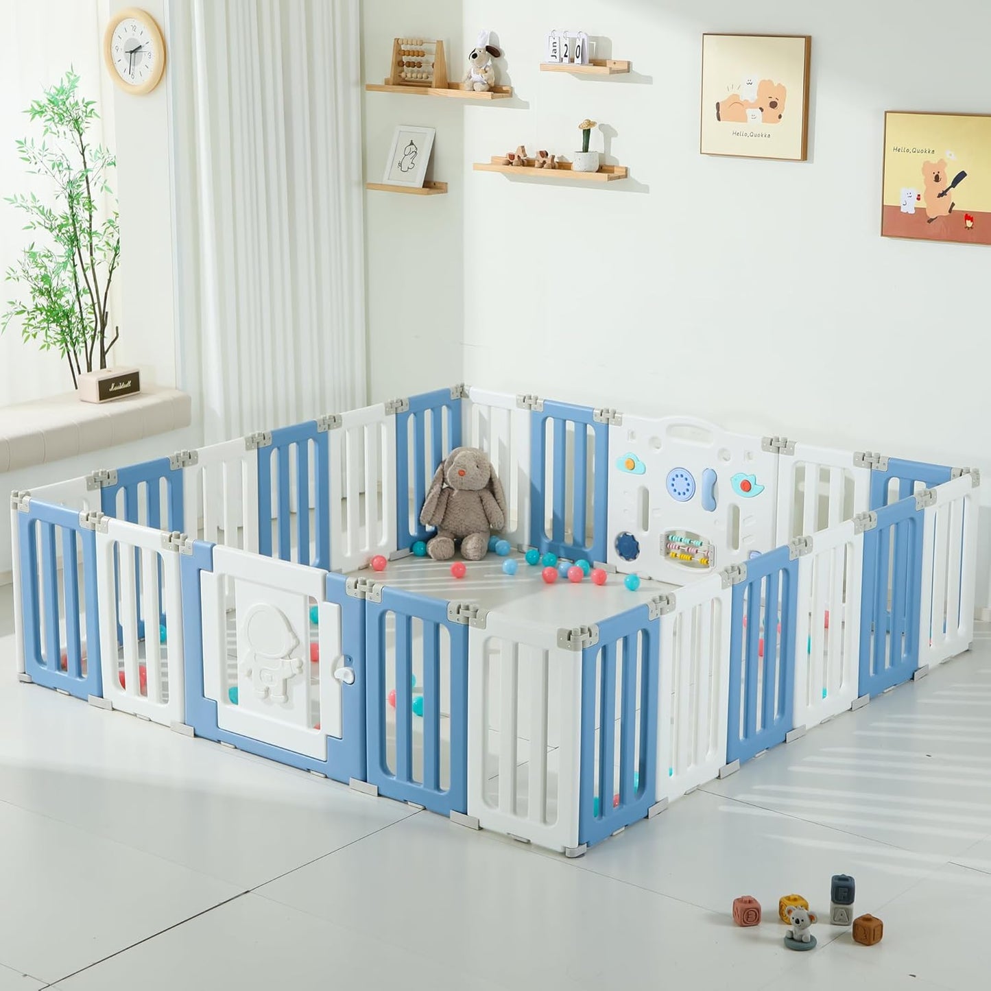 Bestgame Baby Play Pen, Foldable Play Pens for Babies and Toddlers, 14 Panels Extra Large Baby Playpen, Astronauts Portable Fence, Kids Gate Playpen Yard - Grey