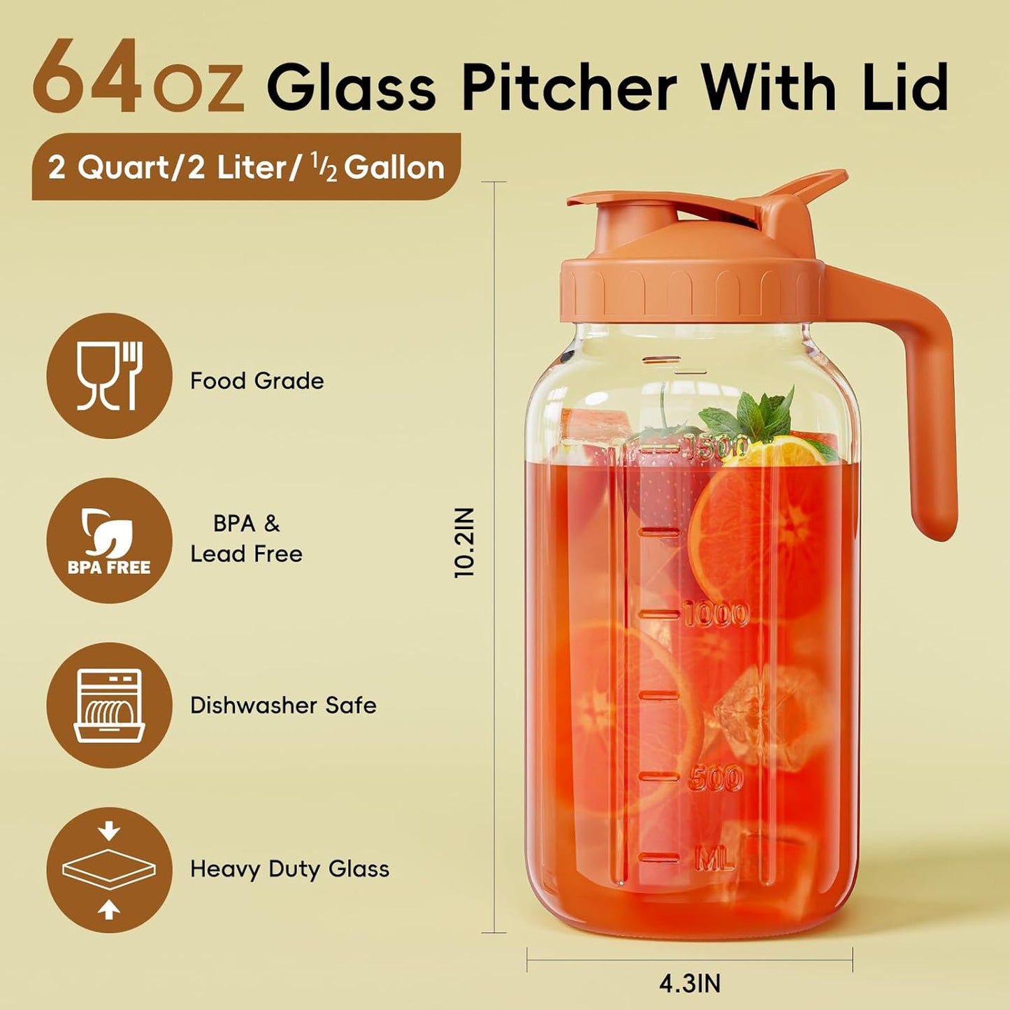 JunVpic Breast Milk Pitcher - 32 oz Glass Mason Jar with Dual Leak-Proof Design, Airtight Seal, Pour Spout & Handle, Storage Container for Breastmilk, Iced Tea & Ice Drinks（Gray）