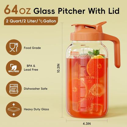 JunVpic Breast Milk Pitcher - 32 oz Glass Mason Jar with Dual Leak-Proof Design, Airtight Seal, Pour Spout & Handle, Storage Container for Breastmilk, Iced Tea & Ice Drinks（Gray）