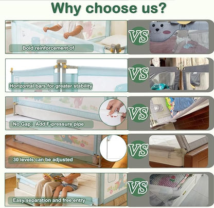 Bed Rail for Toddlers Twin, Full, Queen, King & Cal kingMattress Size | Swing Down Rail Guard | Mattress Side Rail for Kids (Blue Dinosaur, (3 Sides for Queen Size) 79.9x79.9x59.8 Inch)