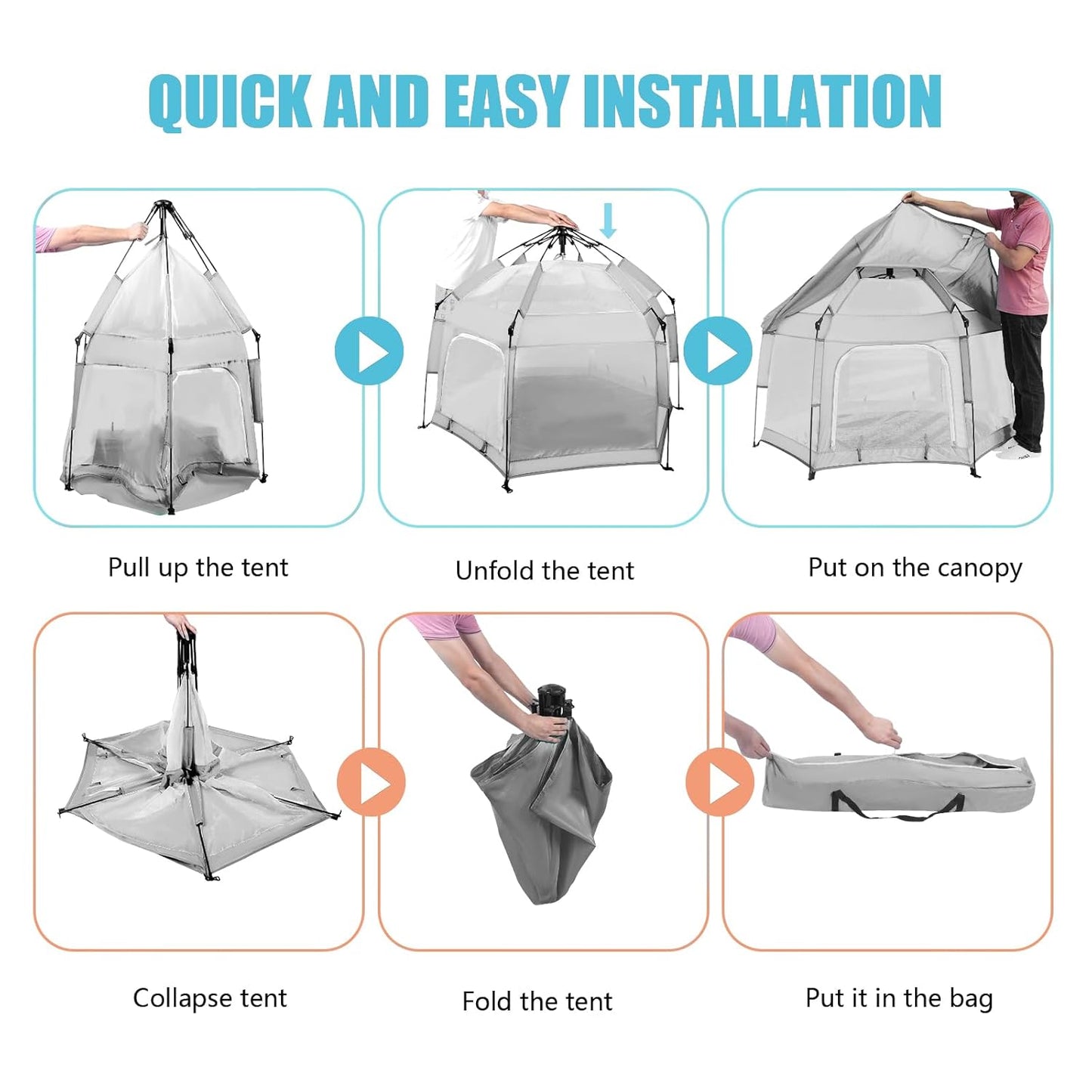 Bend River Baby Playpen with Canopy, Portable Baby Beach Tent, Toddler Play Yard Indoor and Outdoor, Foldable Mosquito Net for Infant - Grey