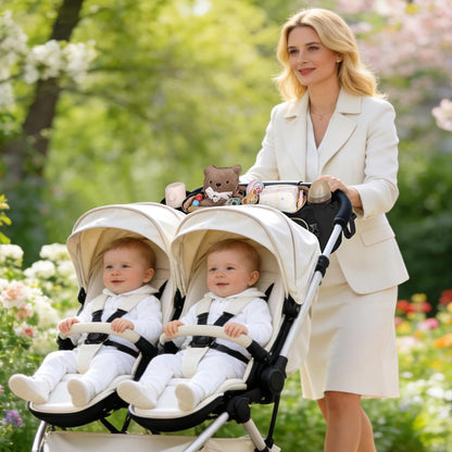 Boomistry Double Stroller Organizer for Bob Duallie and Baby Jogger City Mini GT2, Double Stroller Caddy Organizers with Cup Holder and 2 Cooler Pockets Parent Console Double Stroller Accessories