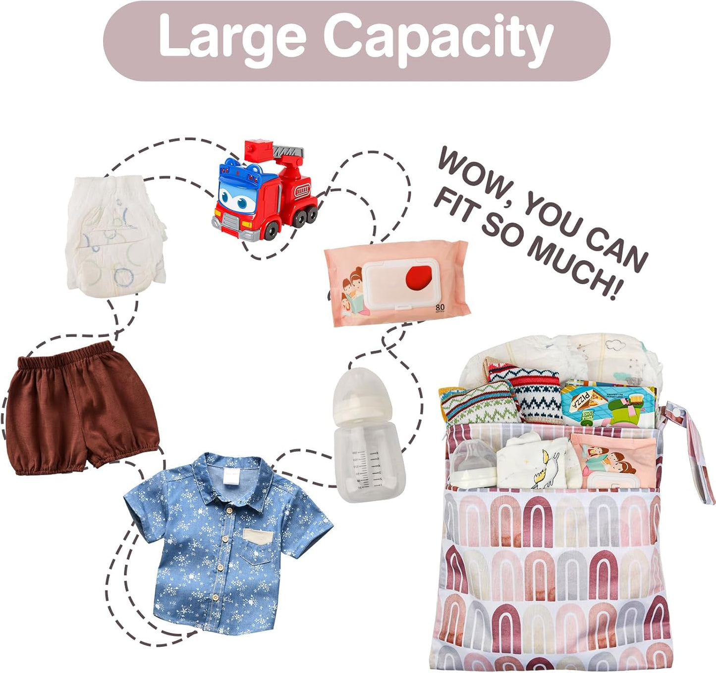 Wet Dry Bags 2-Pack with Cute Dolphin Print - Waterproof Travel Organizer for Swimming Pool Beach Gym Baby Cloth Diapers Swimwear with Dual Zippers