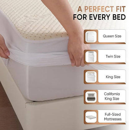 Luxury Waterproof Organic Mattress Protector Queen Size - Organic Cotton Breathable Mattress Pad Cover - Premium 380 GSM 3D Air Fabric - Deep Pocket - Jersey Cotton Skirt - Fitted Design