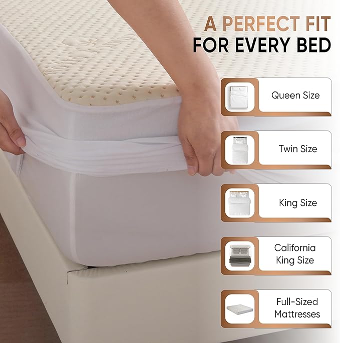 Luxury Waterproof Organic Mattress Protector Full Size - Organic Cotton Breathable Mattress Pad Cover - Premium 380 GSM 3D Air Fabric - Deep Pocket - Jersey Cotton Skirt - Fitted Design