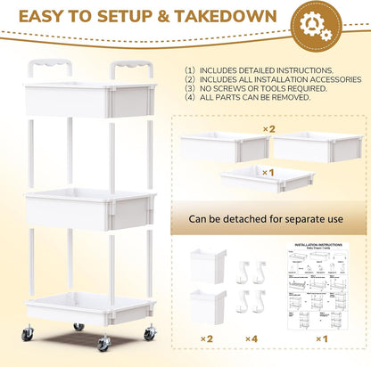 Goovilla Diaper Cart with Lockable Wheels and Easy Assembly, 3 Tier Black Rolling Cart for Baby Nursery Storage, Sturdy Ample Diaper Caddy Organizer for Baby Girl, Boy, New Mom, Newborn Essentials