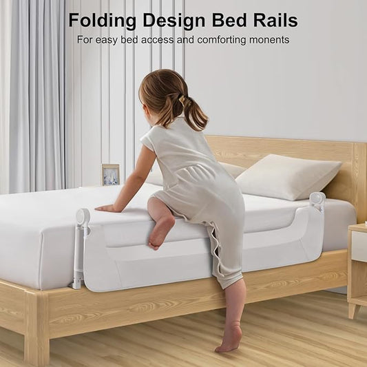 Bed Rail for Toddlers,Swing Down Kids Bed Rails Guard for Twin,Full,Queen,Bunk Size Bed,Extra Tall Child Bed Rail Guard with Reinforced Anchor Safety System,59" L x 31" H,White