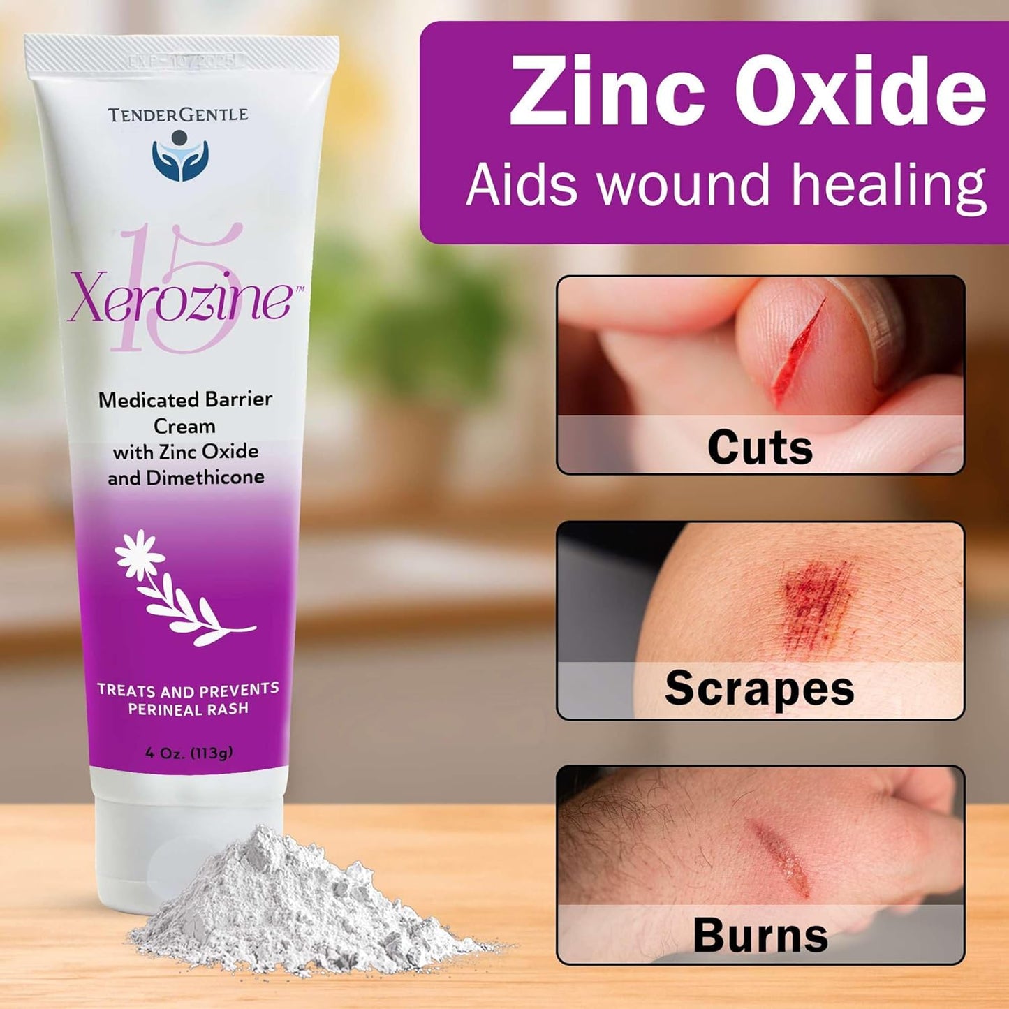 Zinc and Dimethicone Cream, 4oz - 2 Pack of Medicated Barrier Rash Cream for Minor Cuts, Scrapes, and Burns - Good for Diaper Rashes