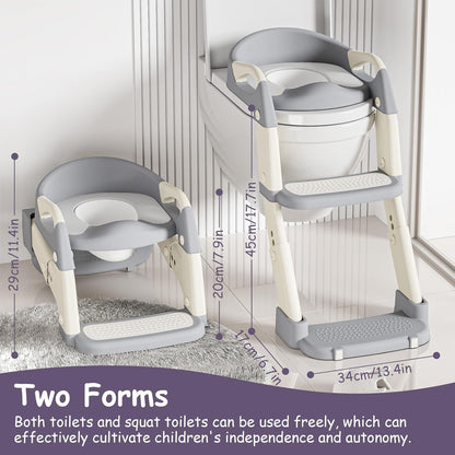 3-in-1 Potty Training Seat with Ladder Toddler Toilet Ladder Kid’s Toilet Chair for Little Boys Girls, with Urinals, Toddler Anti-Slip Step Stool Ladder and Splash Guard - Grey