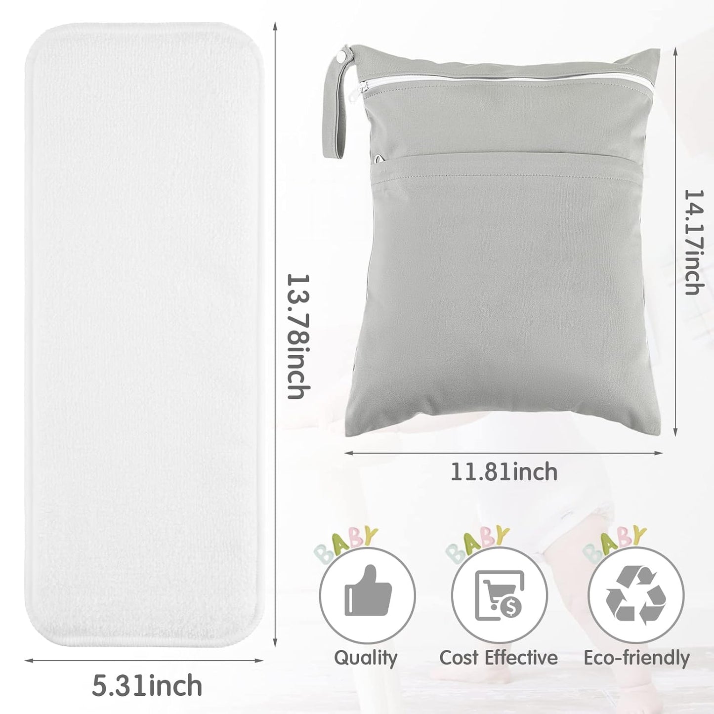 24 Pack Cloth Diaper Inserts Reusable Newborn 3 Layer Absorbent Breathable Cloth Diaper Inserts Overnight Microfiber Nappy Liners with an Extra Bag