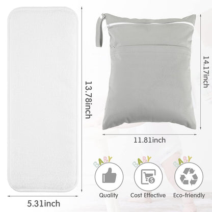 24 Pack Cloth Diaper Inserts Reusable Newborn 3 Layer Absorbent Breathable Cloth Diaper Inserts Overnight Microfiber Nappy Liners with an Extra Bag
