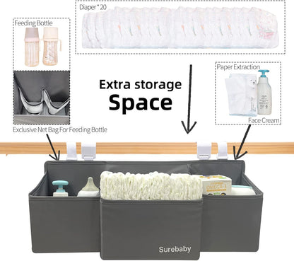 Hanging Baby Diaper Caddy, 3-in-1 Diaper Caddy Organizer Holder For Baby Crib, Nursery Organization Diaper Stacker Storage For Crib, Changing Table-Grey