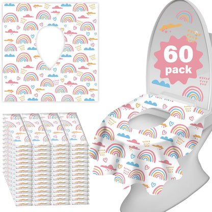 60 Pack Toilet Seat Covers Disposable, Extra Large Waterproof Toilet Cover for Toddlers & Adults, Individually Wrapped Travel Essential Portable Potty Training in Public Restrooms, Trip - Dinosaur