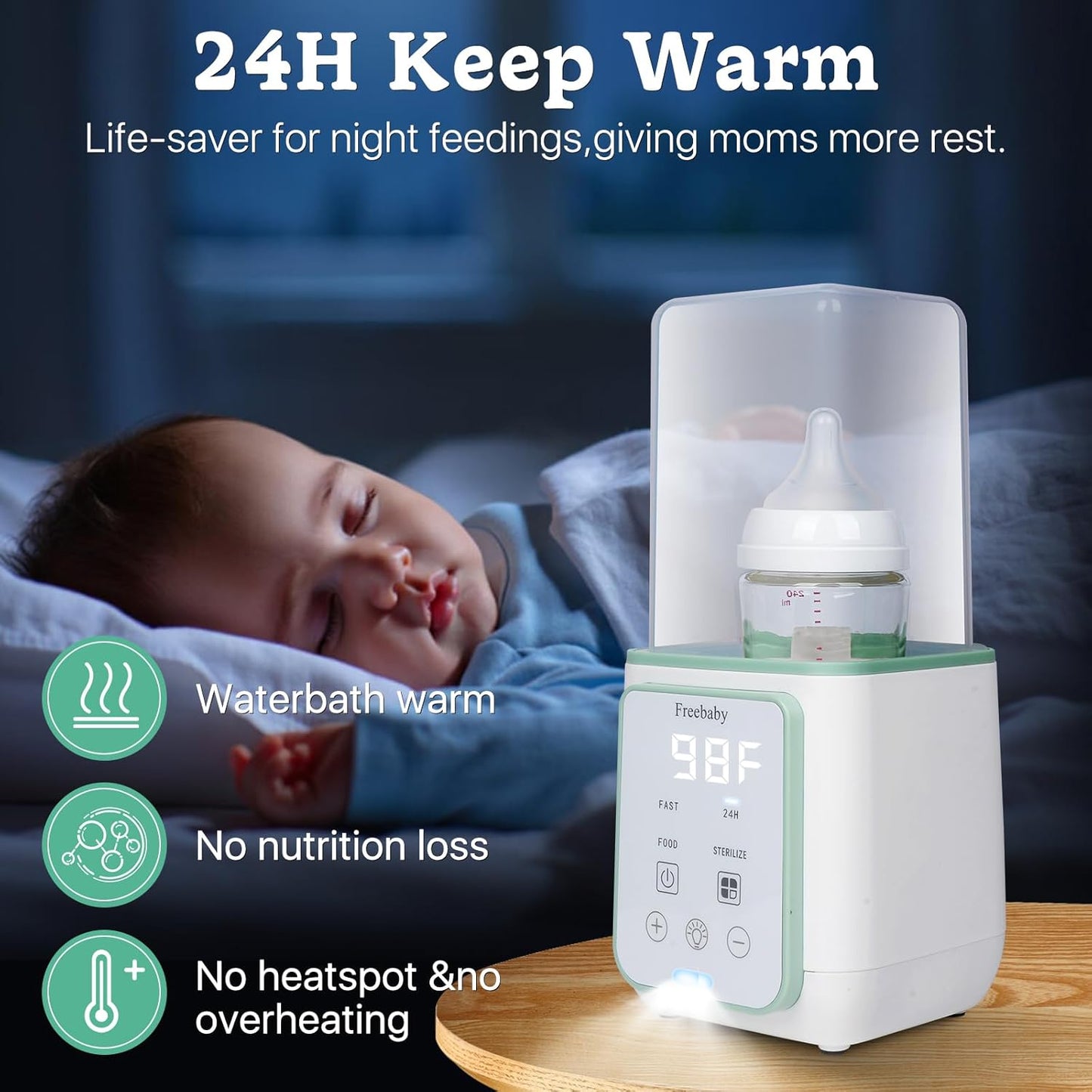 Freebaby Bottle Warmer,Fast Baby Bottle Warmer for Breast Milk & Formula, Accurate Temperature Control,Milk Warmer for All Bottles, Easy to use,24H Keep, Thawing, Sterilizing & Food Heating（Gray）