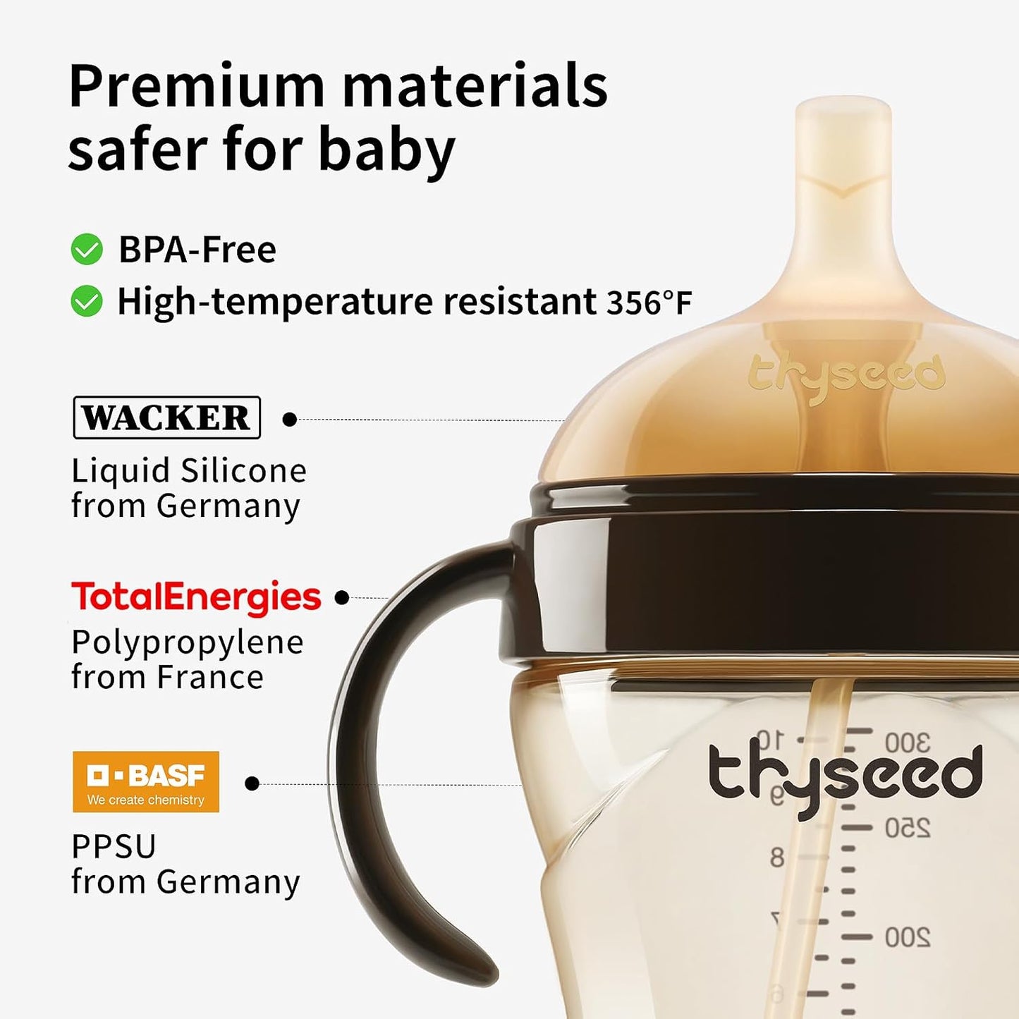 Thyseed Spill-Proof Weighted Straw Sippy Cup, Baby Transition Trainer, Soft Silicone Spout, BPA-Free, 6m+, 10 oz, 1 Pack