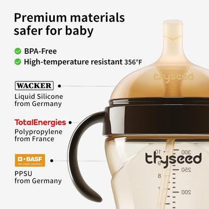 Thyseed Spill-Proof Weighted Straw Sippy Cup, Baby Transition Trainer, Soft Silicone Spout, BPA-Free, 6m+, 10 oz, 1 Pack