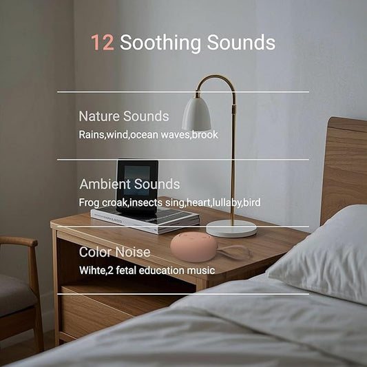 Portable Baby Sound Machine [White Noise for Babies Kids Adults][Timer Function][12 Soothing Sounds][Sleep Boombox] 15 Hours Battery Life, Travel,Registry,Gifts,Shower,Clips on Baby Stroller.Peach