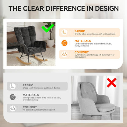 Nursery Rocking Chair Teddy Upholstered Glider Rocker Rocker Accent Chair with High Backrest Armchair Comfy Side Pocket Modern Rocking Accent Chairs for Living Room, Nursery, Office-Green
