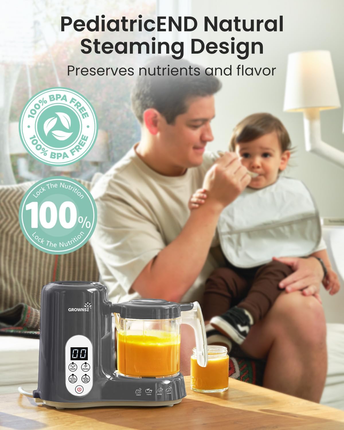 Grownsy Baby Food Maker with Steam Basket, One Step Baby Food Processor Steamer Puree Blender Grinder Mills Machine, Auto Cooking Grinding and Sterili-zing for Healthy Homemade Baby Food, Blue