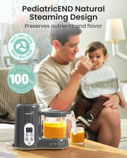 Grownsy Baby Food Maker with Steam Basket, One Step Baby Food Processor Steamer Puree Blender Grinder Mills Machine, Auto Cooking Grinding and Sterili-zing for Healthy Homemade Baby Food, Blue