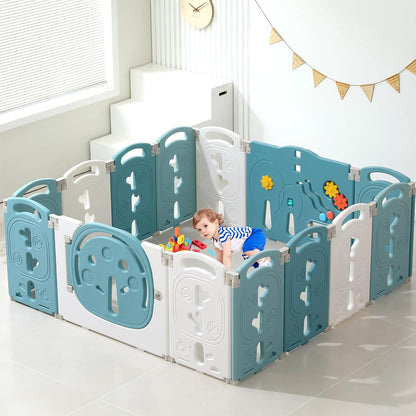 LulliSpace Baby Playpen,Foldable Playpen for Babies and Toddlers,Kids Activity Centre Safety Play Yard,Safety Gates for Indoor&Outdoor,Toddler Fence Play Area,Portable, Educational, 14 Panels