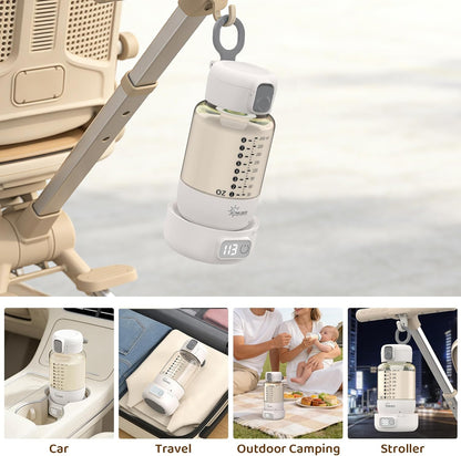 Portable Milk Bottle Warmer: Superfast Heating & Precise Temp Control for Retain Nutrients in Breastmilk & Formula - 8oz Cordless Water Heater with 5 Temp Modes & Split Design for Travel & Household
