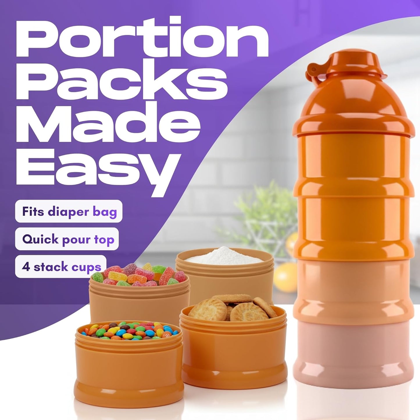 Mommy's Helper Baby Formula Dispenser On The Go, Stackable Travel Formula Container To Go, Non-Spill Pour Spout, 4-Compartment Powder Storage (Tidal Teal)