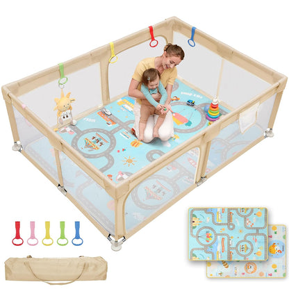 Dripex Baby Playpen, 47"x47" Small Playpen for Babies, Enhanced Safety Baby Play Yard for Indoor & Outdoor, Infant Play Pen with Soft Breathable Visible Mesh, Anti-Fall Design & Easy Setup, Grey
