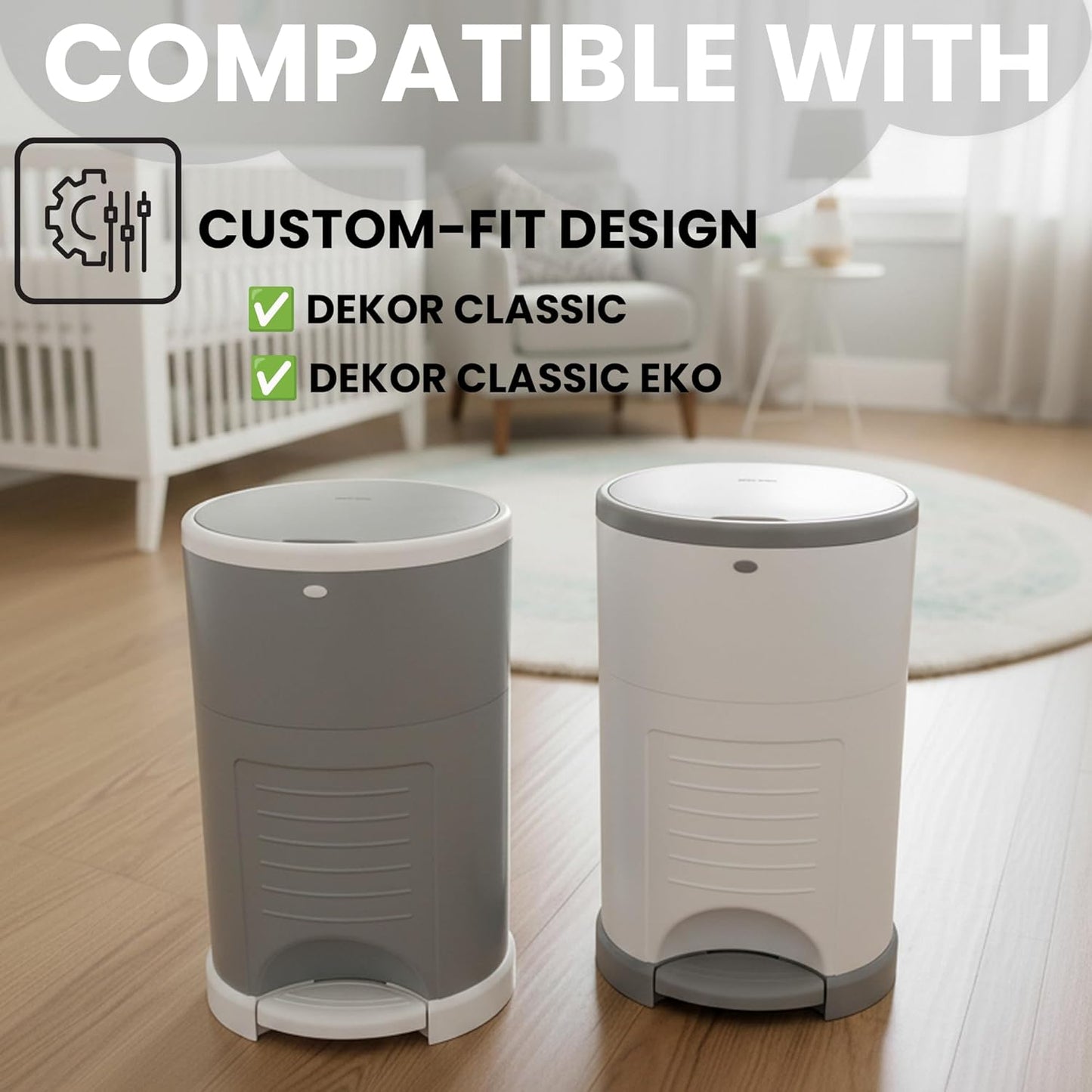 Factory Happyou® Pack of 8 Refills Compatible with Dekor CLASSIC Pails (NOT COMPATIBLE WITH DEKOR PLUS). Each refill is 472 in Long, 30% Thicker, Odor Control. Each refill holds up to 600 Diapers