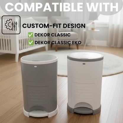 Factory Happyou® Pack of 8 Refills Compatible with Dekor CLASSIC Pails (NOT COMPATIBLE WITH DEKOR PLUS). Each refill is 472 in Long, 30% Thicker, Odor Control. Each refill holds up to 600 Diapers