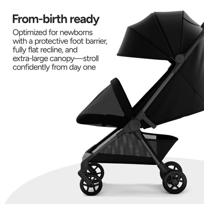Mompush Nexis Carbon Travel Stroller, Ultra-Lightweight 11.5 lbs, Compact & Airplane Carry-On Approved, One-Second Auto-Fold, One-Hand Full Recline, from Birth to 50 lbs, JPMA Certified, Black