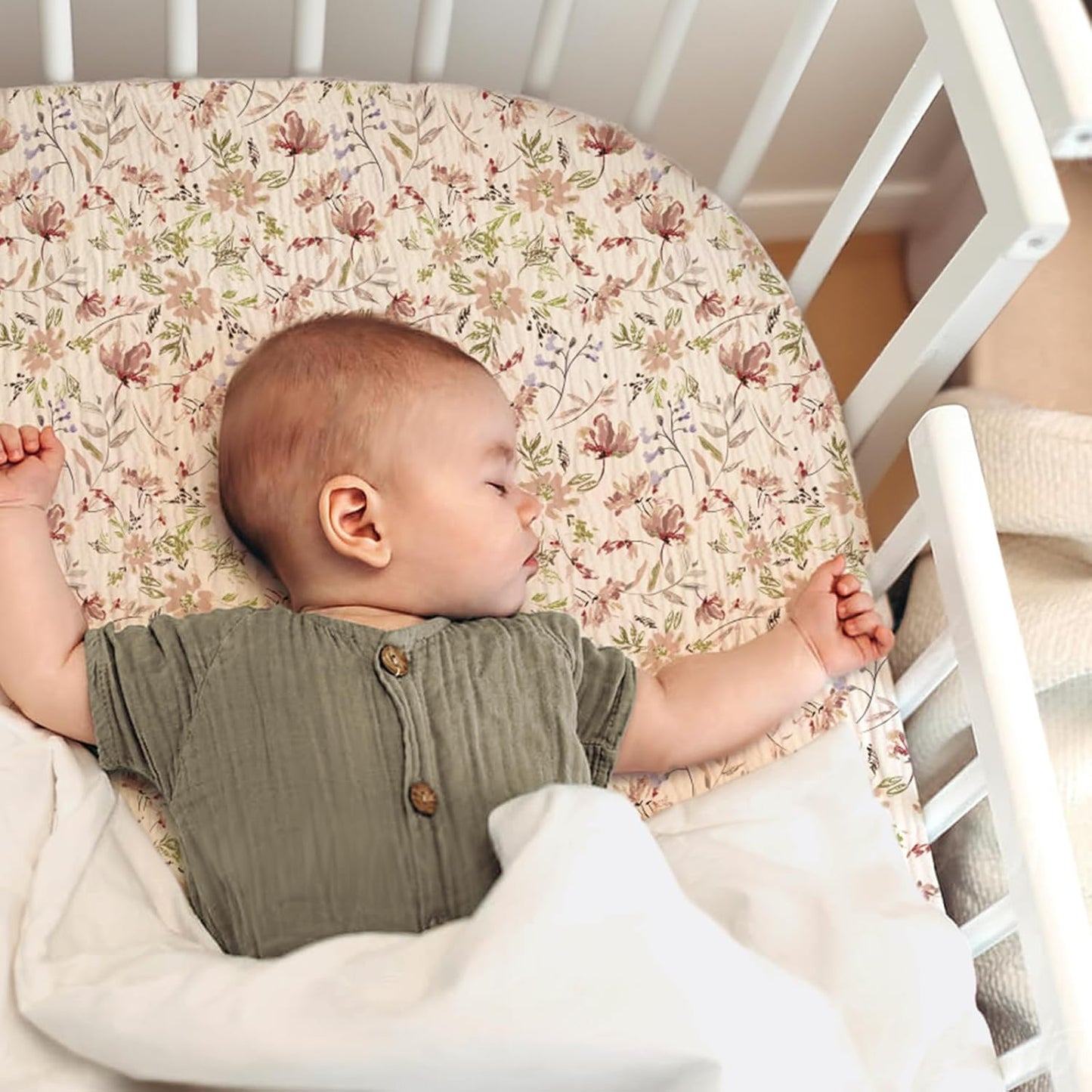 lulumoon Baby Bassinet Sheets Muslin: Cotton Bedside Bassinet Sheets Leaf for Boys - Fitted for Bedside Sleeper Mattress