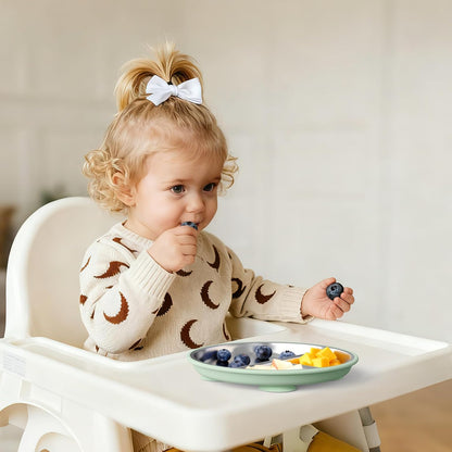 Bakpoco Stainless Steel Toddler Plate with Suction, 9” Divided Plates with Removable Silicone Sleeves for Kids, Non Toxic & BPA Free | Non Slip | Unbreakable Baby Snack Dishes Set of 2, Blue & Gray