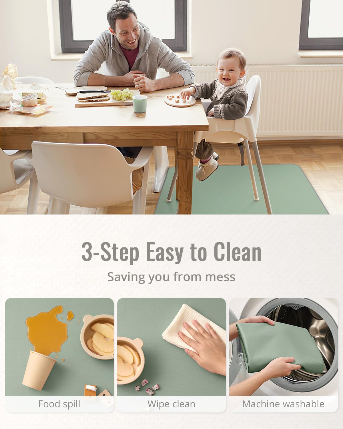 Blissful Diary Baby Splat Mat for Under High Chair, 50.4 x 50.4 Inch Wipeable Splash Mat, Waterproof and Washable, Anti-Slip Floor Protector, Retro Rainbow